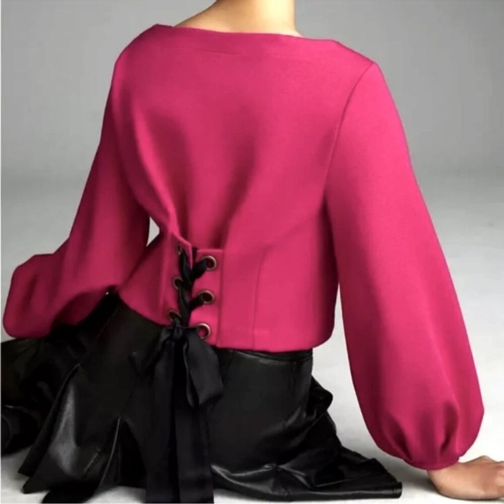 MaEVE by ANTHROPOLOGIE Elegant Pink Lace-Up Women's Top